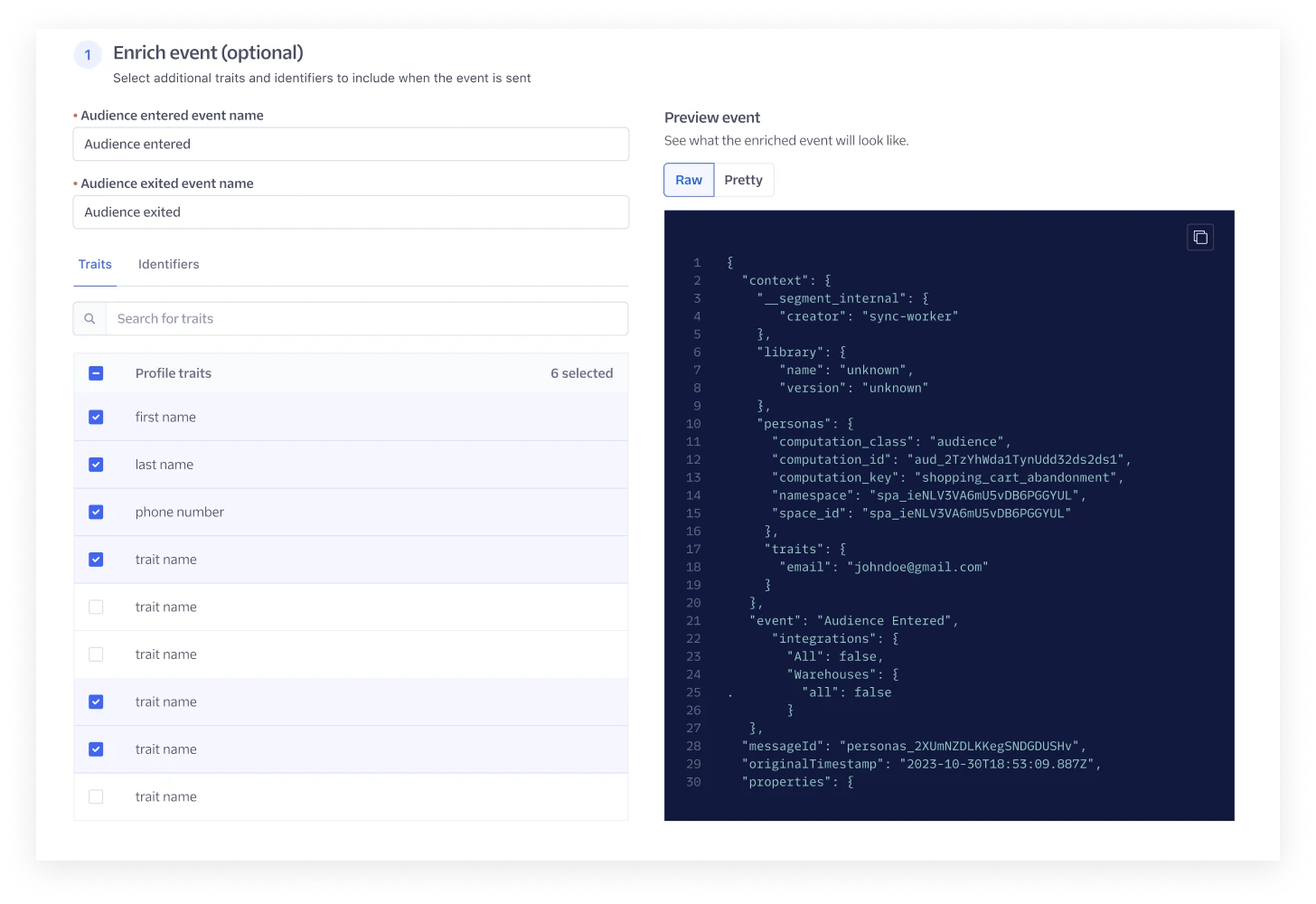 Event preview showing the raw payload by default.
