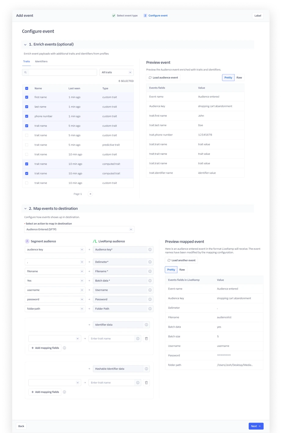 Option 2: enrichment and mapping configured together on one page.