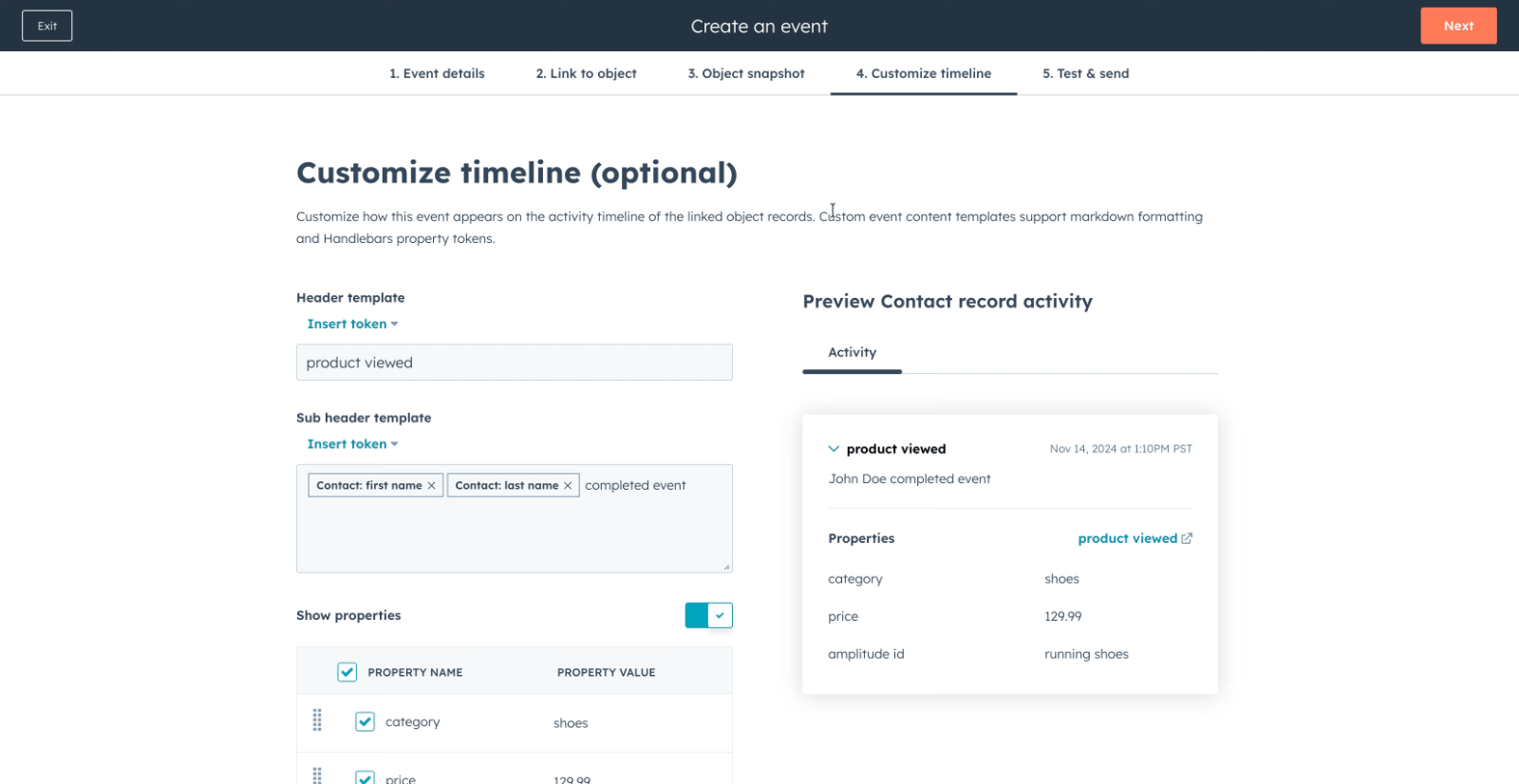 Animated walkthrough of customizing the event timeline