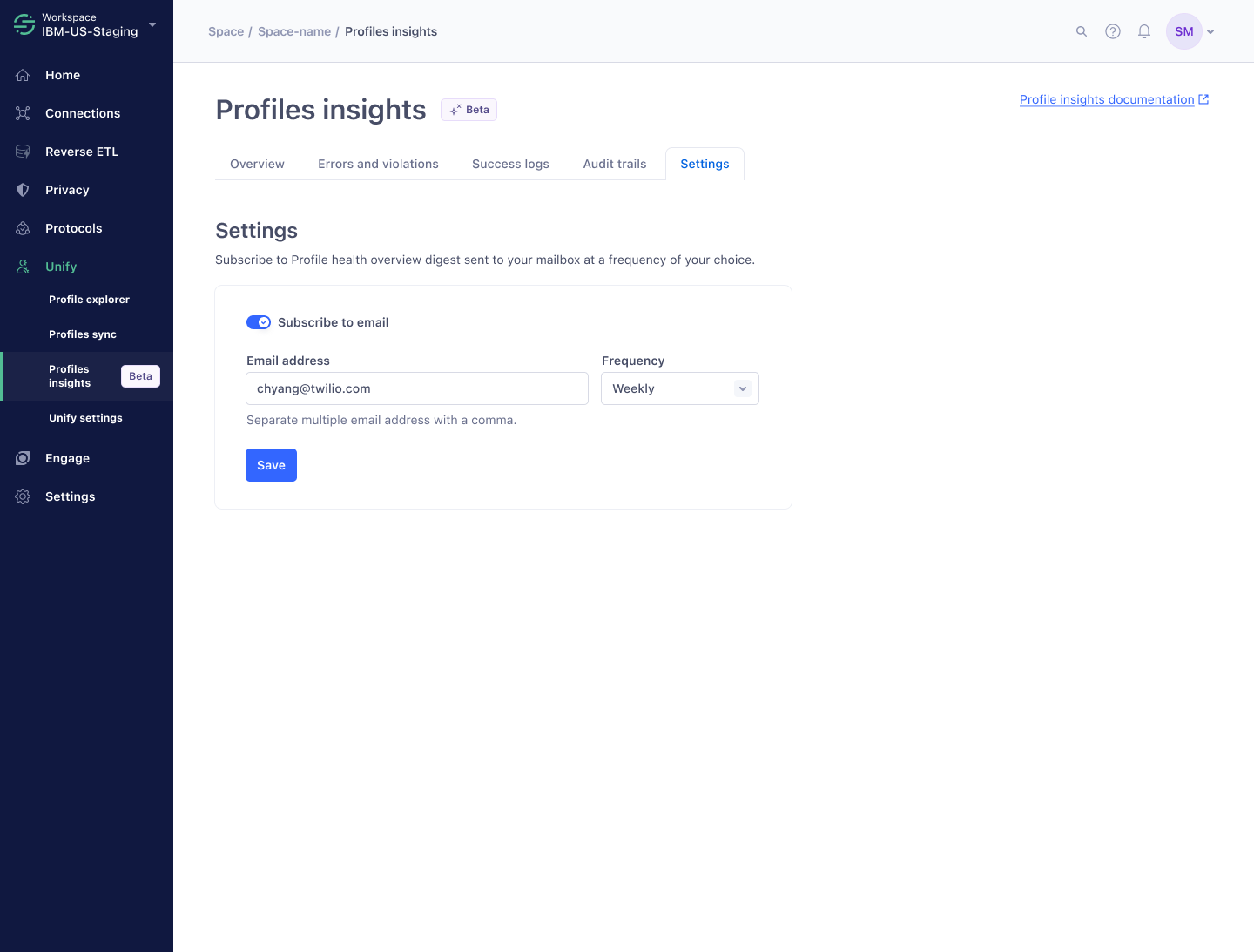 Email digest subscription settings.