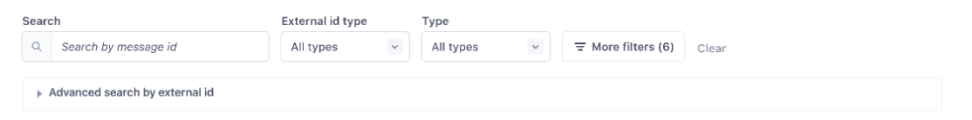 Exploration 1: a search bar for message ID next to the type and filter controls.